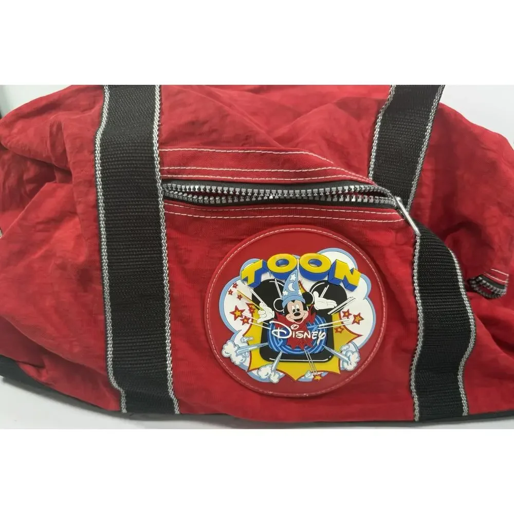 Disney Mickey Mouse Toon Duffle Bag Red Black Gym Weekender Travel  Strap